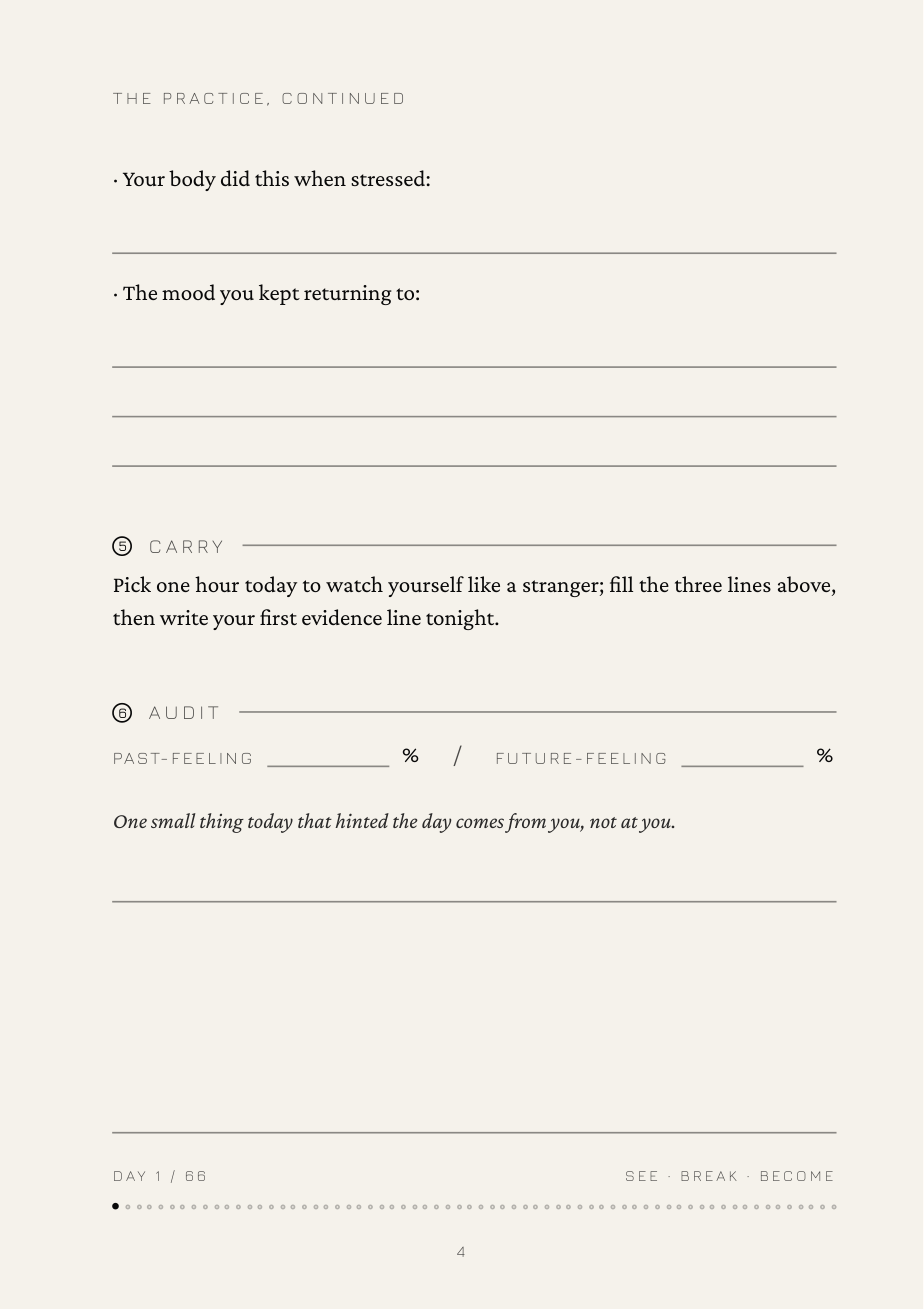 A printed page from Day One, shown with its writing lines empty